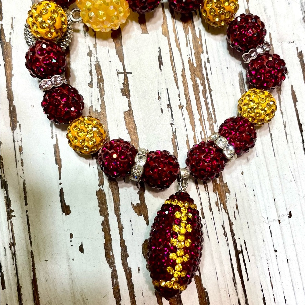 Glamorous Burgundy and Gold Pet Necklace with football charm.